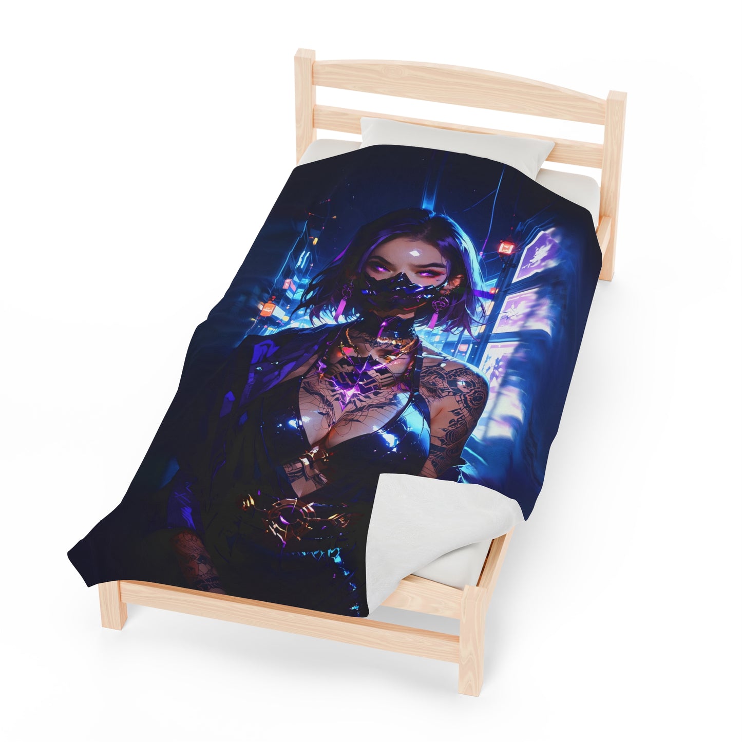 Cyber Ninja Anime Waifu - Verticle - Velveteen Plush Blanket