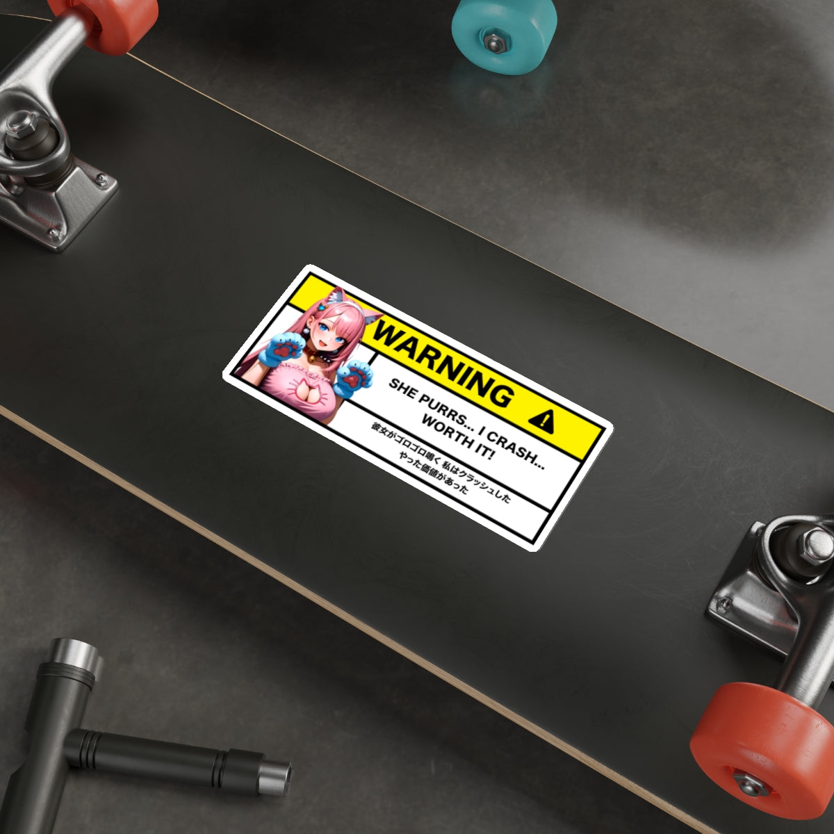 She Purrs, I Crash | Anime Warning Stickers | Otaku Car and Laptop Decals - AdehnoryGifts