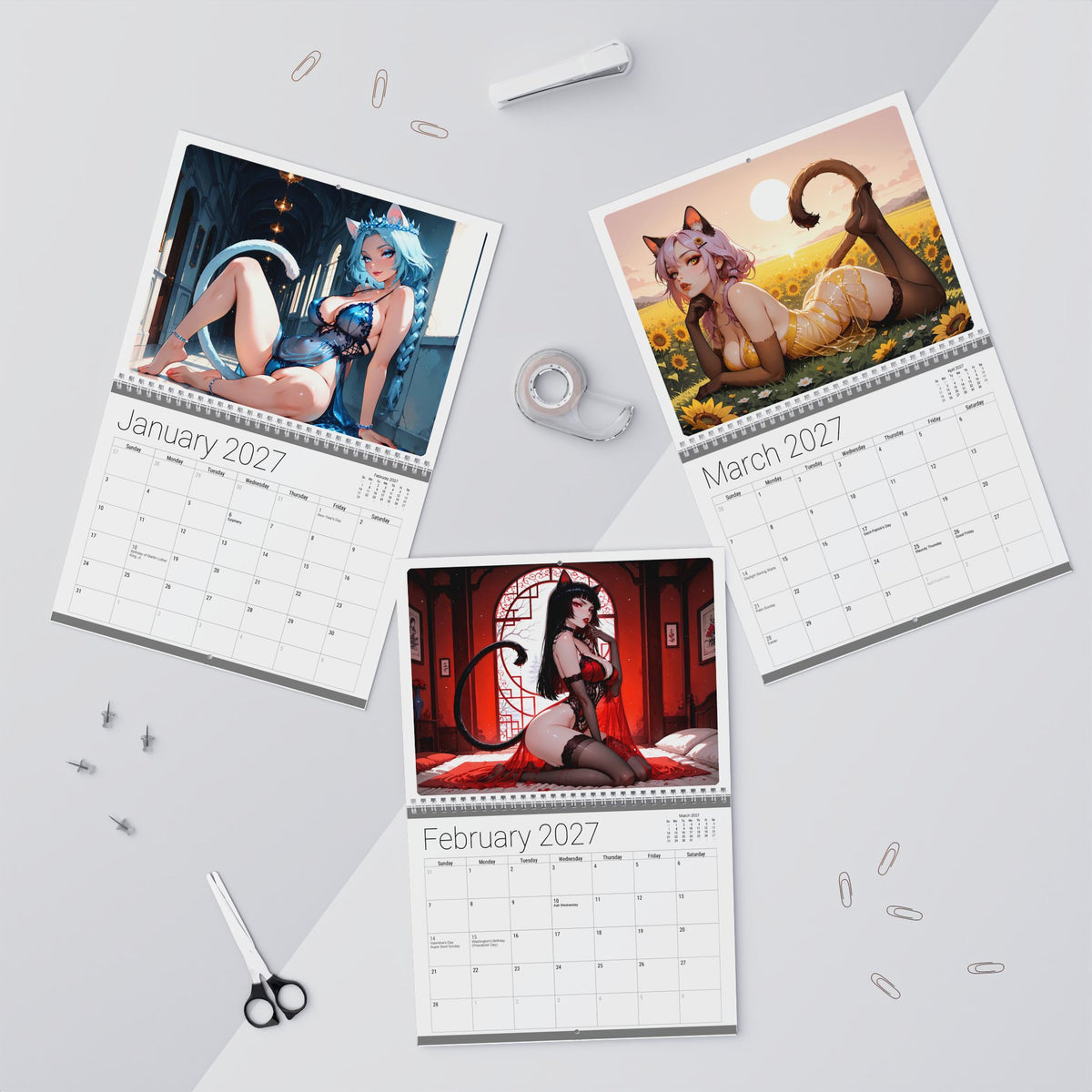 2027 Lingerie Neko Girls Wall Calendar by AnimeStickiePop