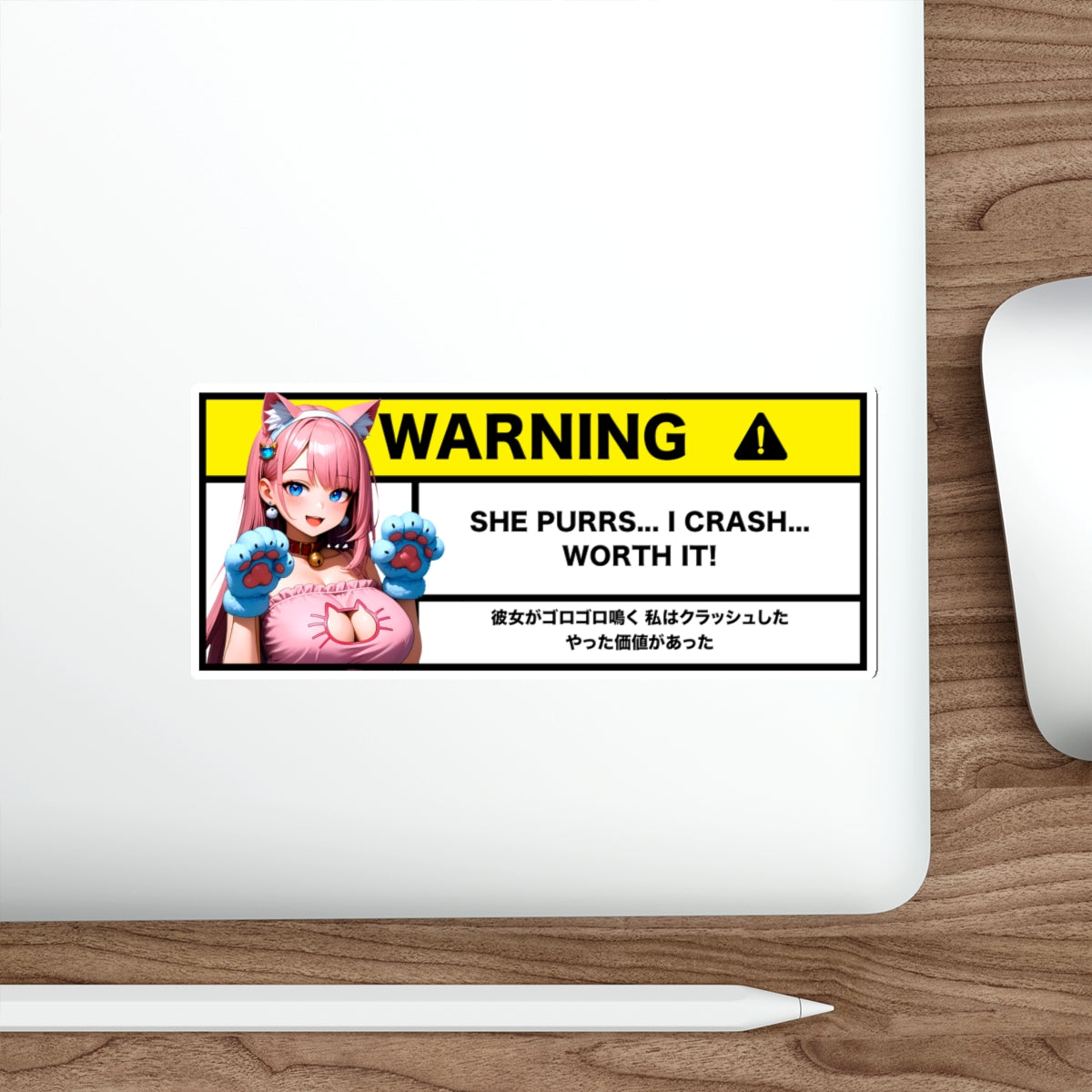 She Purrs, I Crash | Anime Warning Stickers | Otaku Car and Laptop Decals