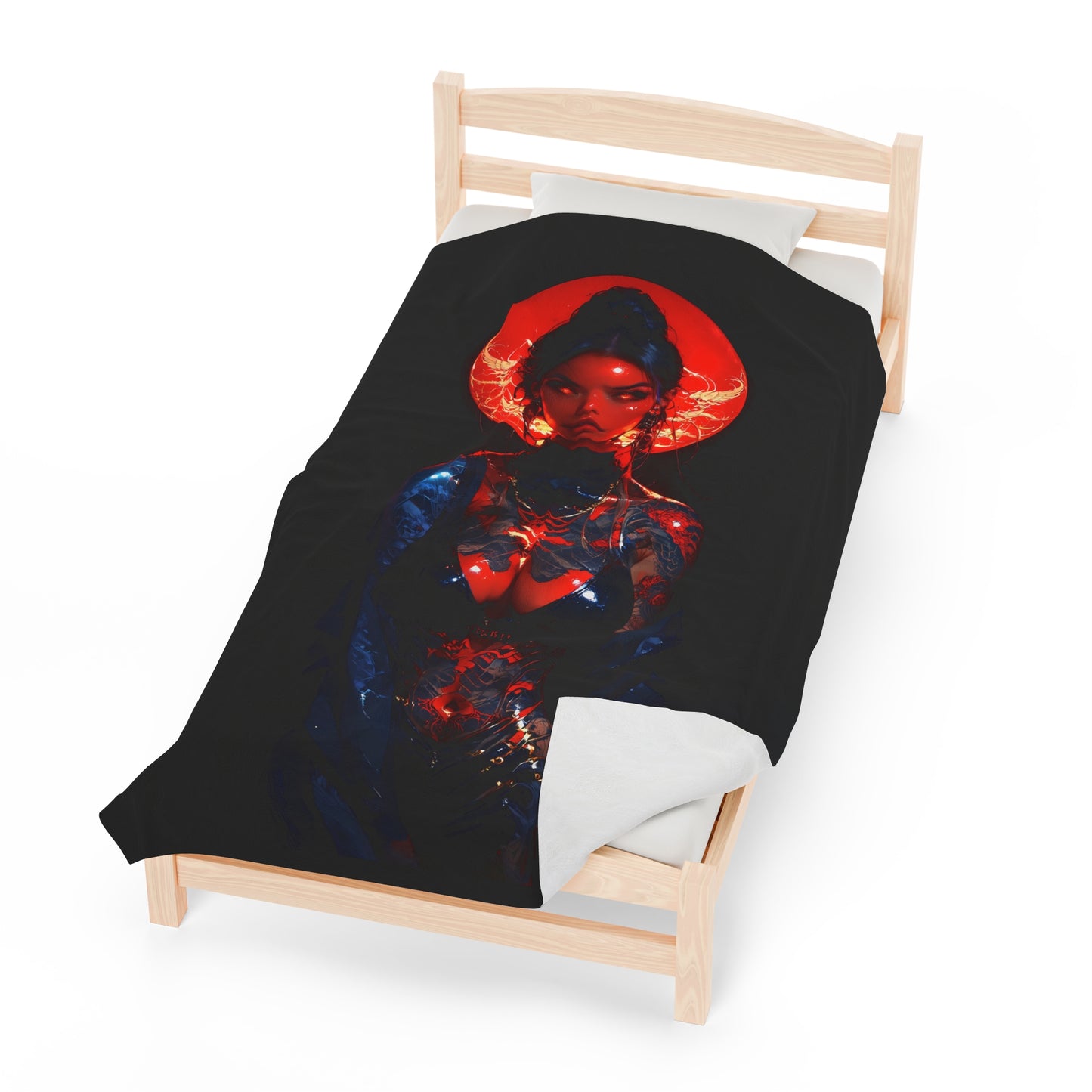 Cyber Ninja Anime Waifu - Verticle - Velveteen Plush Blanket