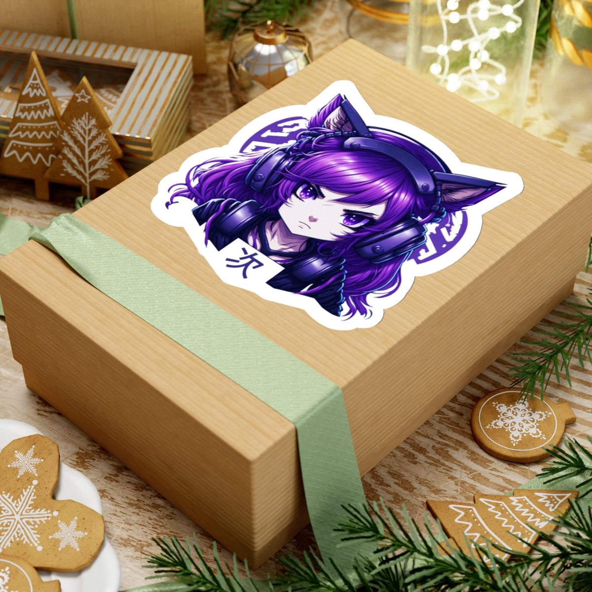 Purple Anime Gamer Girl Kiss-Cut Stickers