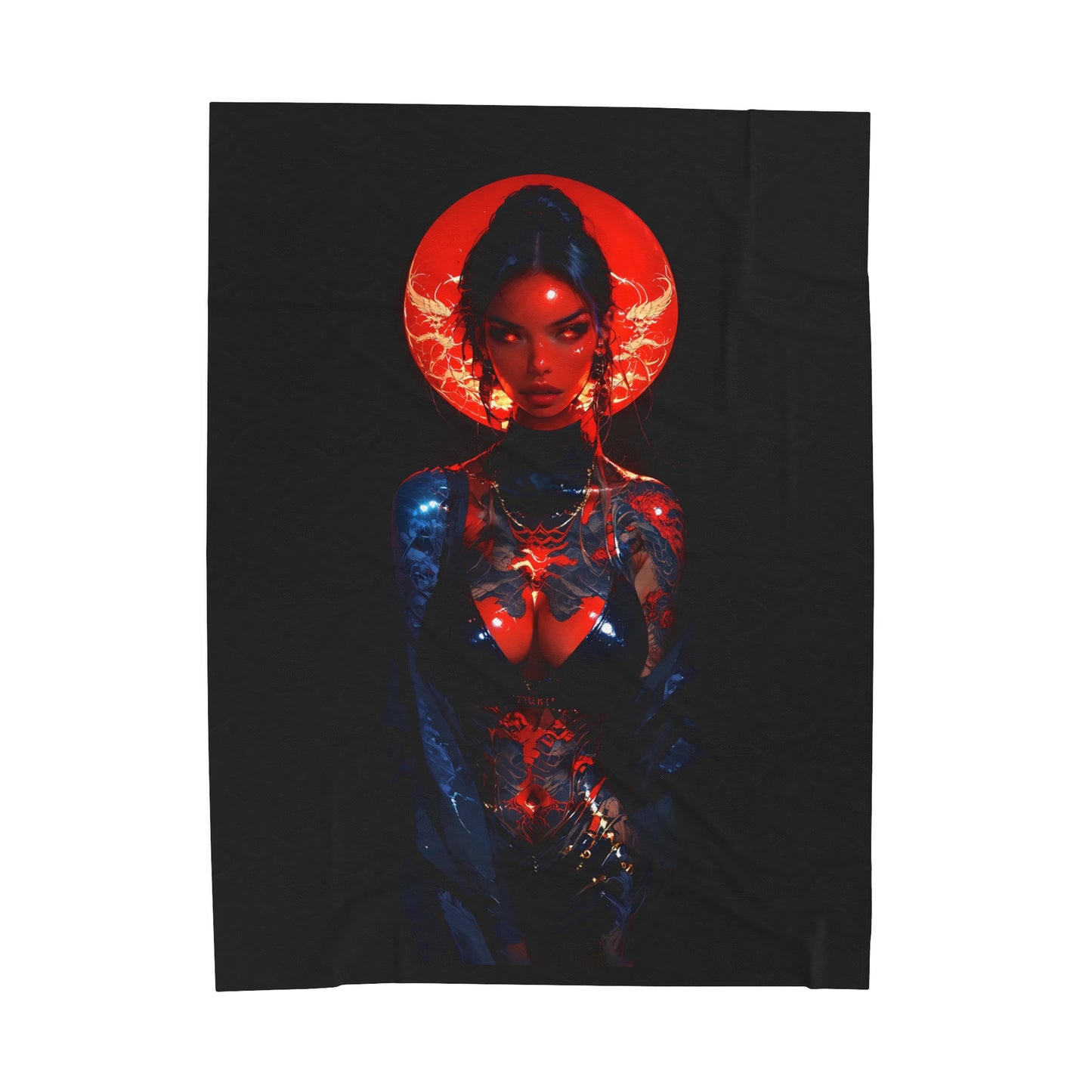 Cyber Ninja Anime Waifu - Verticle - Velveteen Plush Blanket
