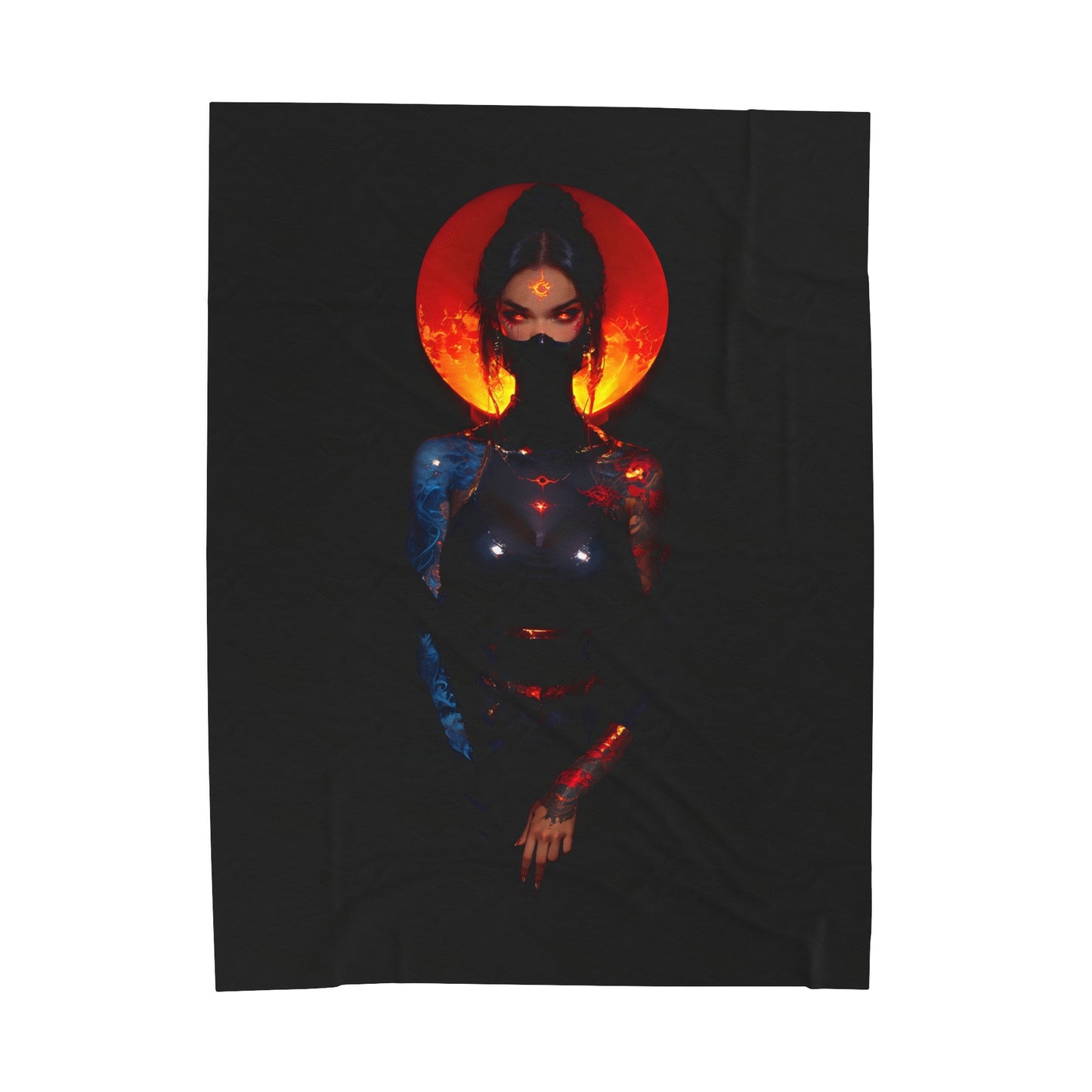 Cyber Ninja Anime Waifu - Verticle - Velveteen Plush Blanket
