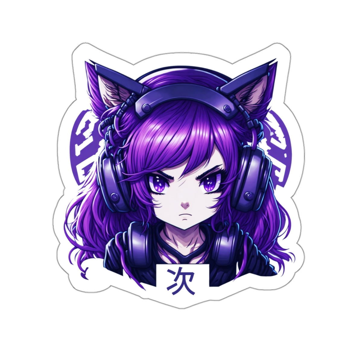 Purple Anime Gamer Girl Kiss-Cut Stickers