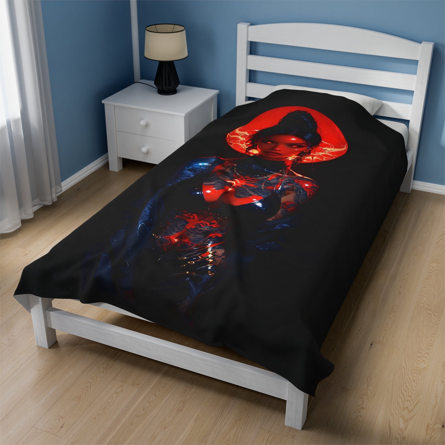 Cyber Ninja Anime Waifu - Verticle - Velveteen Plush Blanket