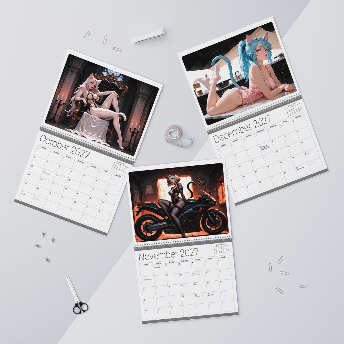 2027 Lingerie Neko Girls Wall Calendar by AnimeStickiePop
