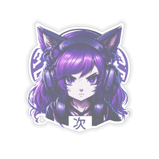 Purple Anime Gamer Girl Kiss-Cut Stickers