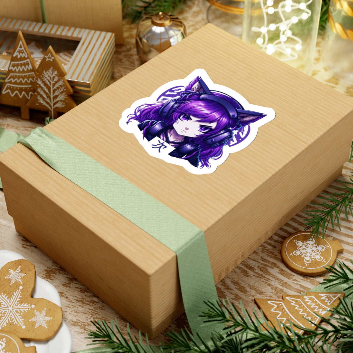 Purple Anime Gamer Girl Kiss-Cut Stickers