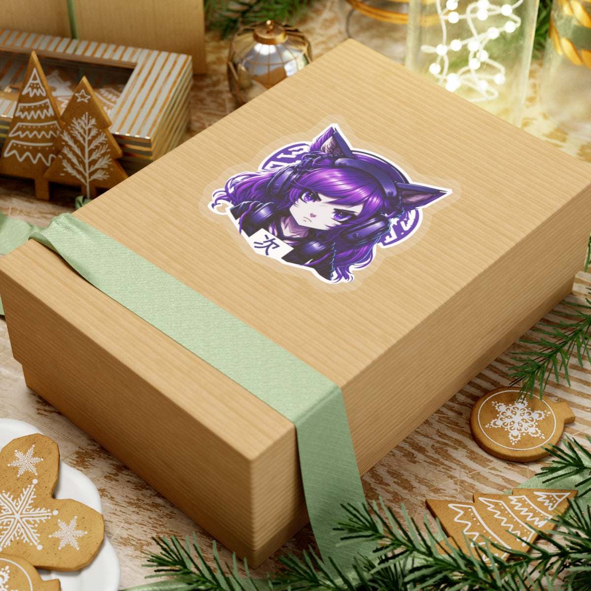 Purple Anime Gamer Girl Kiss-Cut Stickers