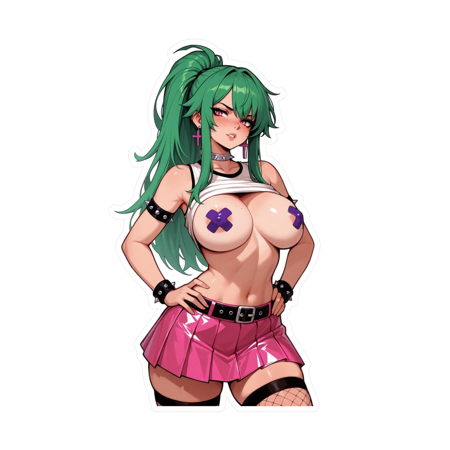 Busty PunkGirl Waifu002 - Anime Waifu DieCut Stickers