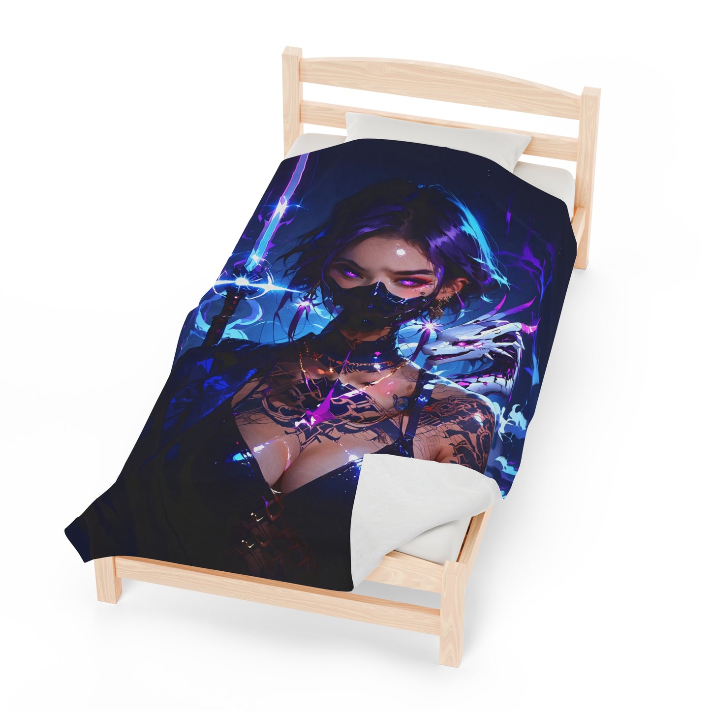Cyber Ninja Anime Waifu - Verticle - Velveteen Plush Blanket