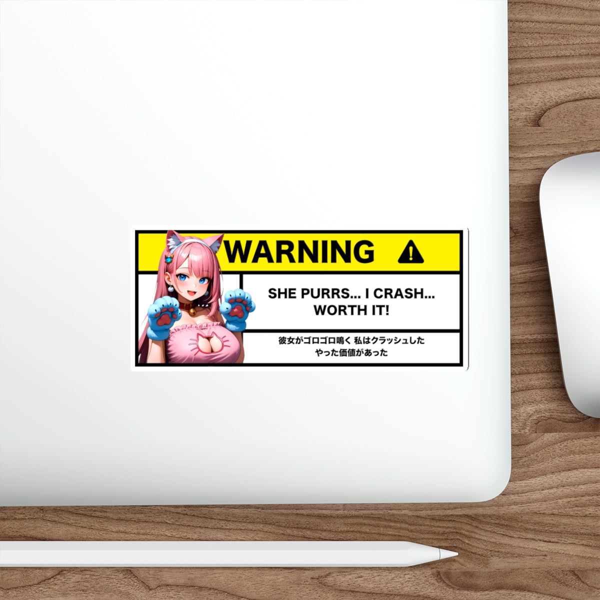 She Purrs, I Crash | Anime Warning Stickers | Otaku Car and Laptop Decals