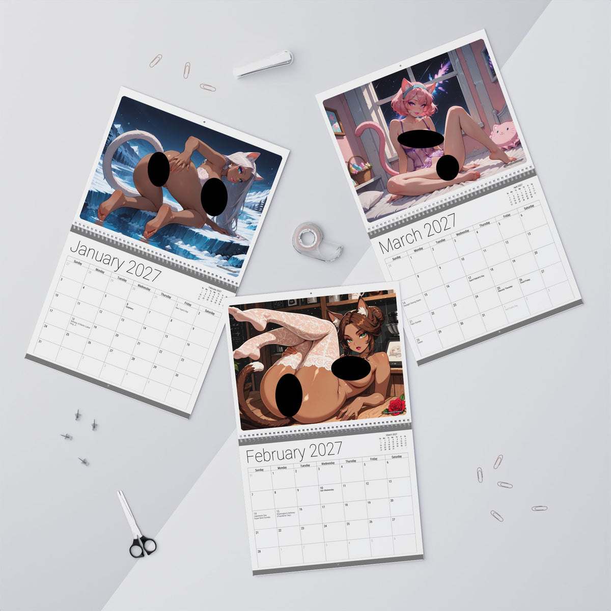 2027 Naughty NekoGirls Wall Calendar by AnimeStickiePop