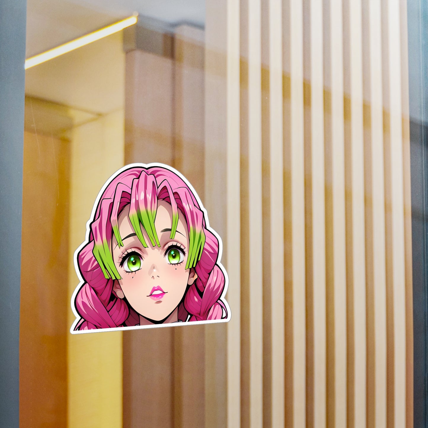 Mitsuri Kanroji002 Peeker - Demon Slayer Waifu - Kiss-Cut Vinyl Decals