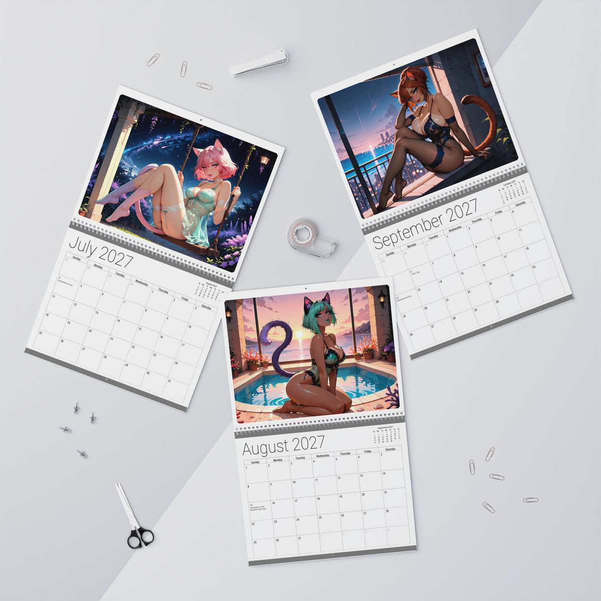 2027 Lingerie Neko Girls Wall Calendar by AnimeStickiePop