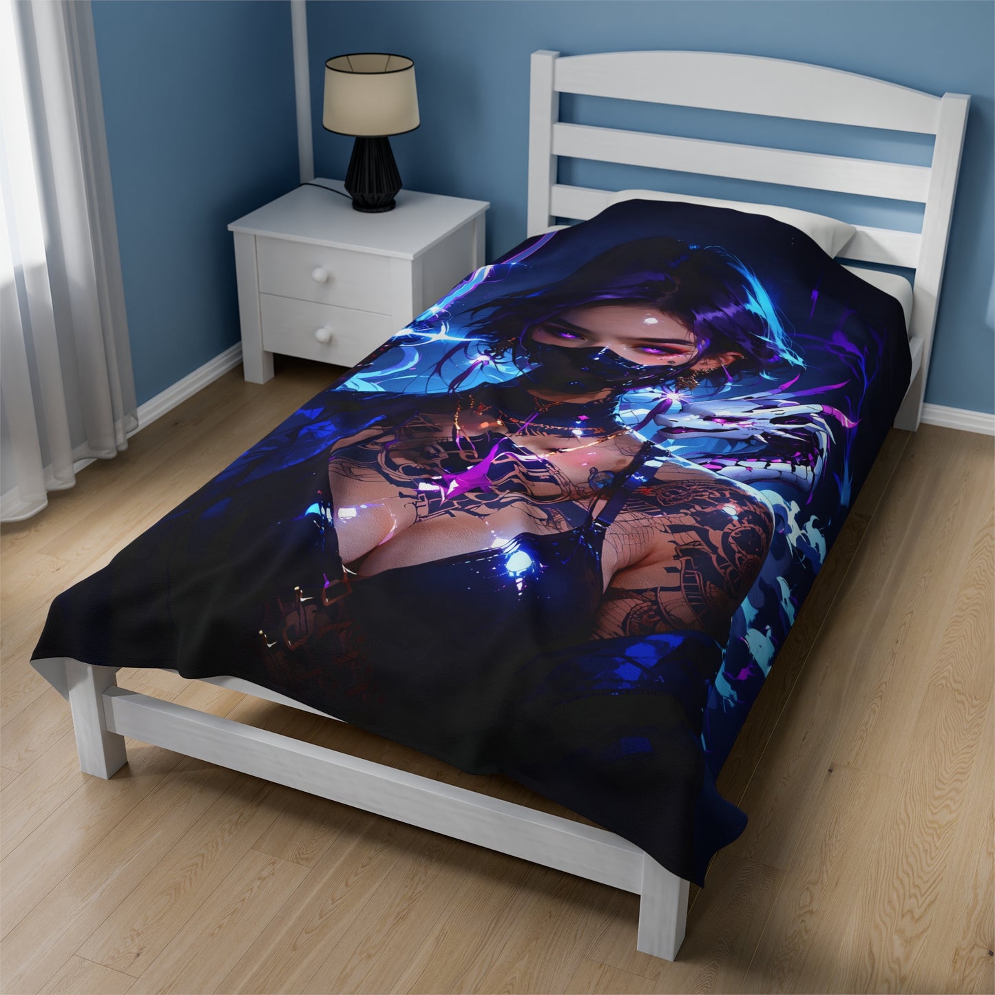 Cyber Ninja Anime Waifu - Verticle - Velveteen Plush Blanket