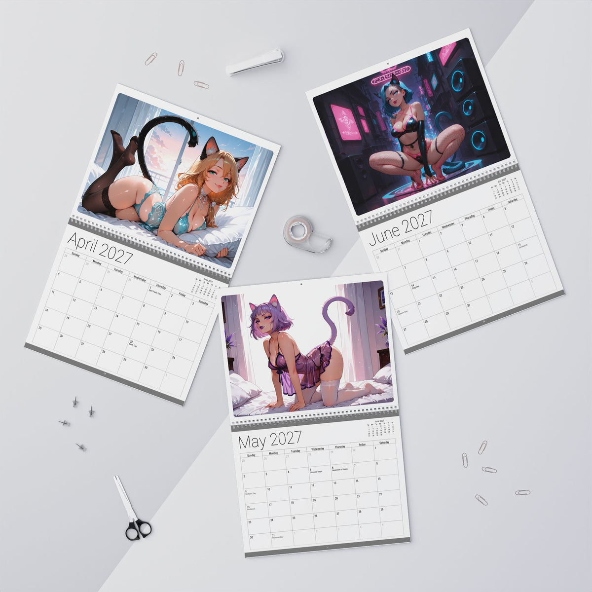 2027 Lingerie Neko Girls Wall Calendar by AnimeStickiePop