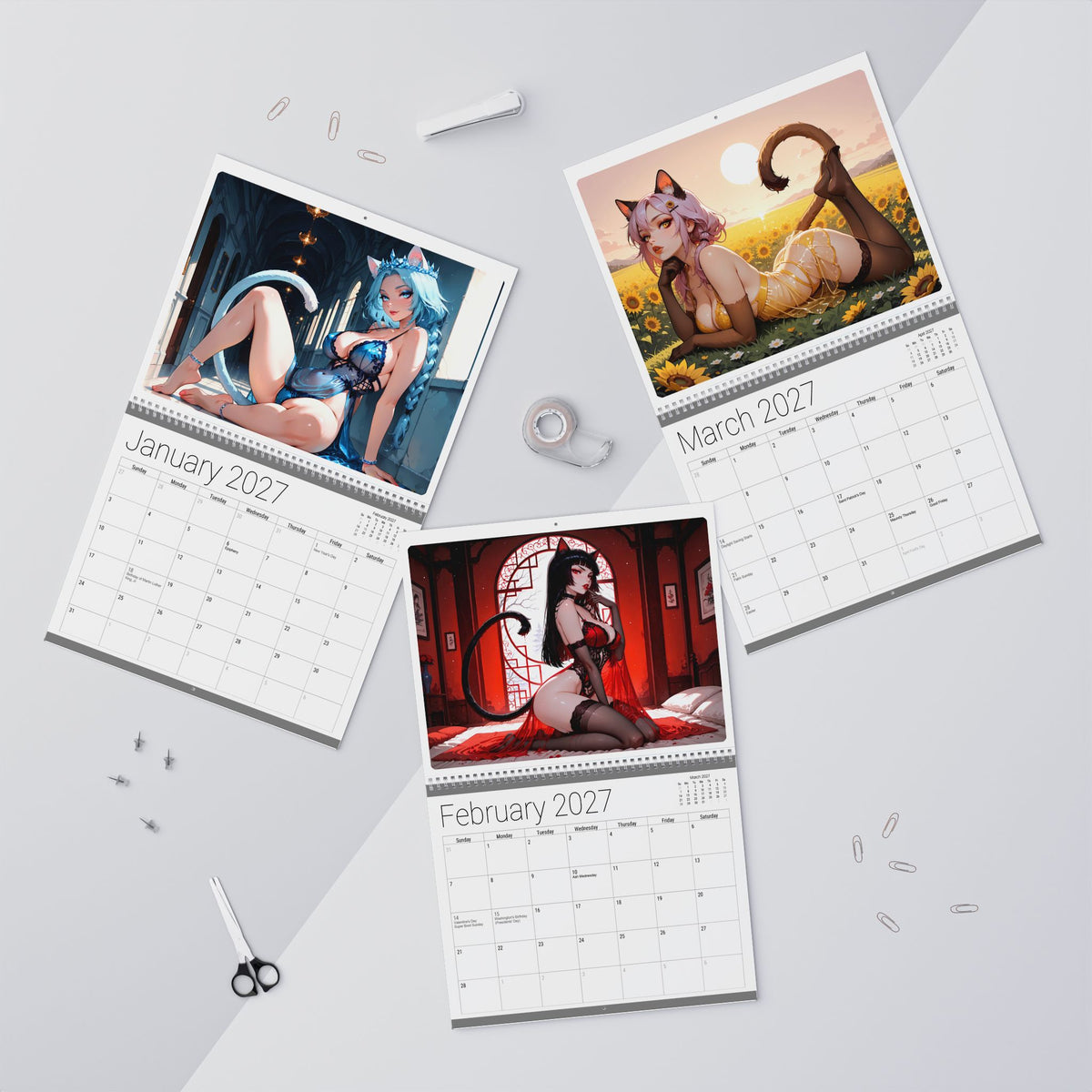 2027 Lingerie Neko Girls Wall Calendar by AnimeStickiePop