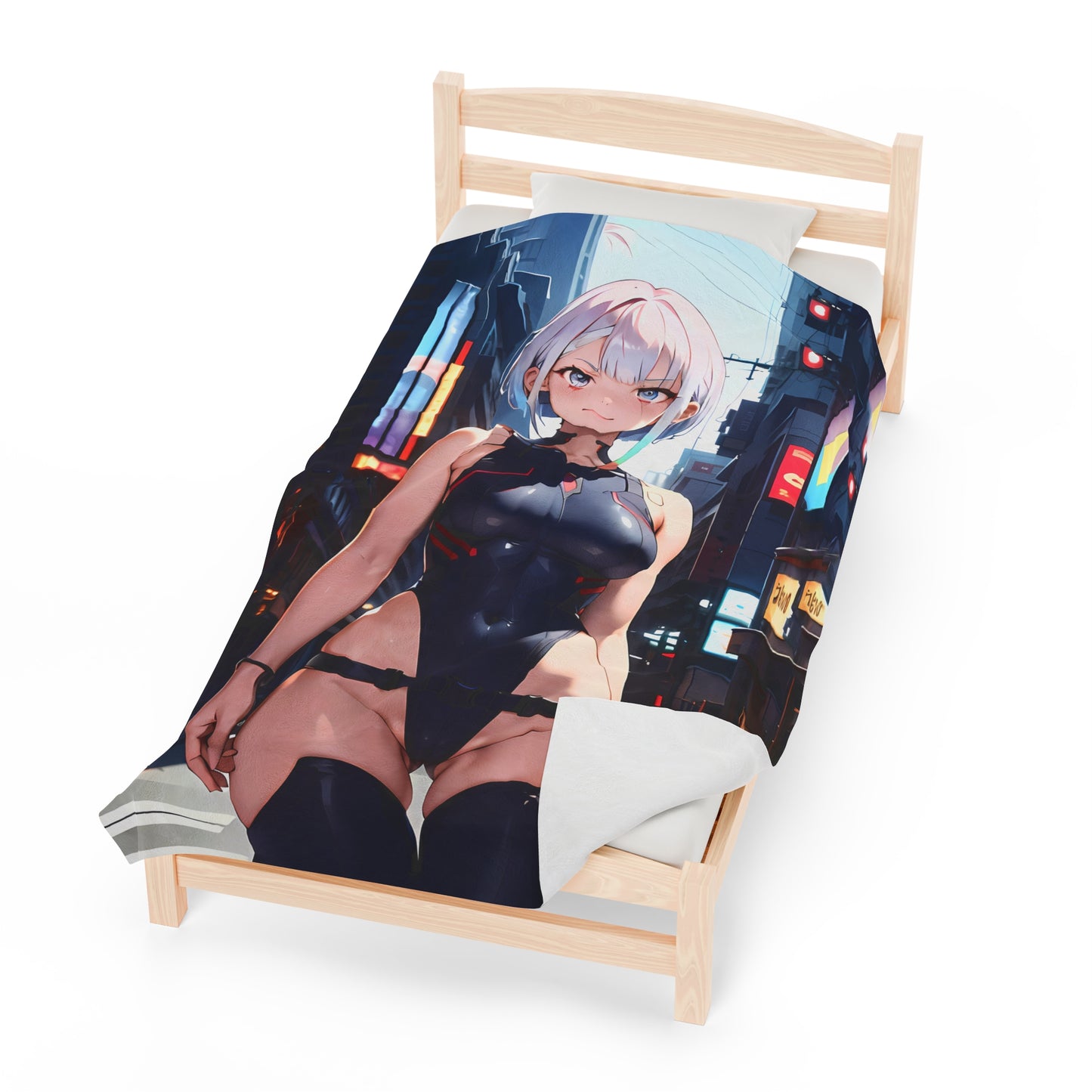 Cyber Punk Anime Waifu - Verticle - Velveteen Plush Blanket