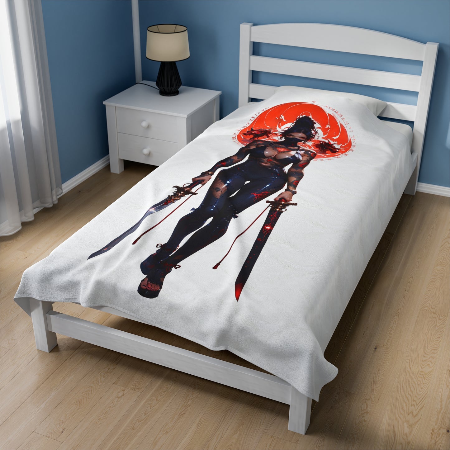 Cyber Ninja Anime Waifu - Verticle - Velveteen Plush Blanket