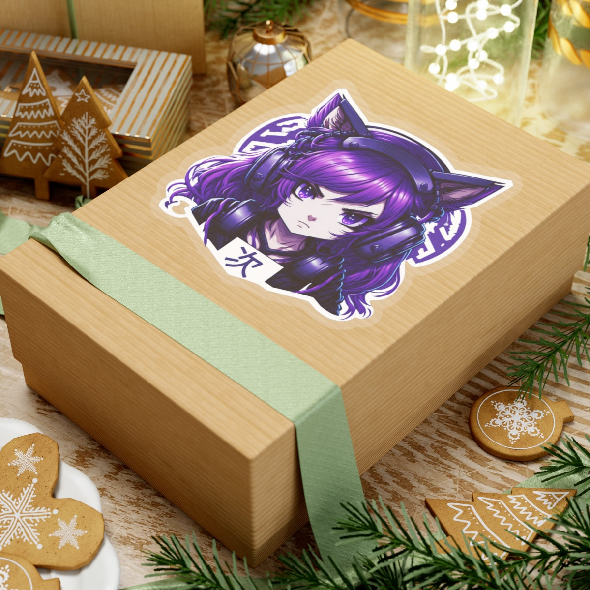 Purple Anime Gamer Girl Kiss-Cut Stickers