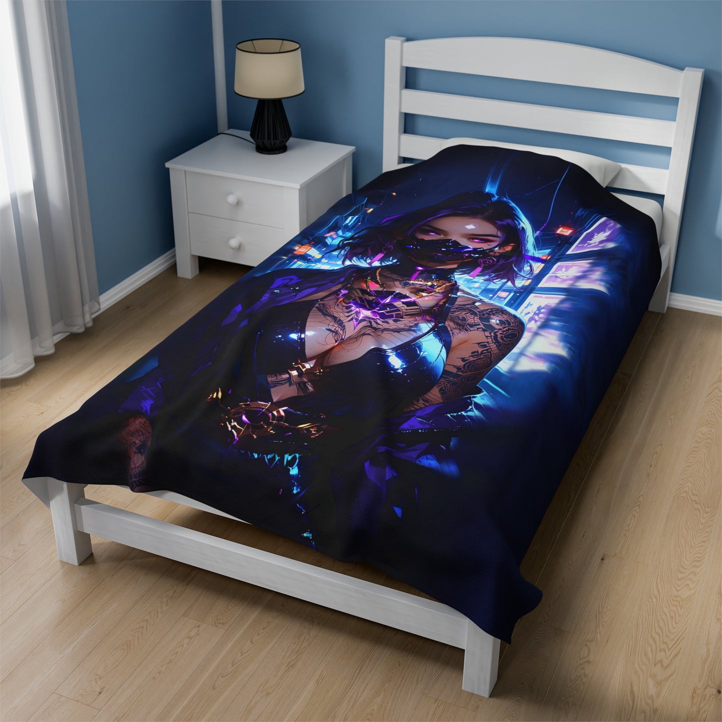 Cyber Ninja Anime Waifu - Verticle - Velveteen Plush Blanket