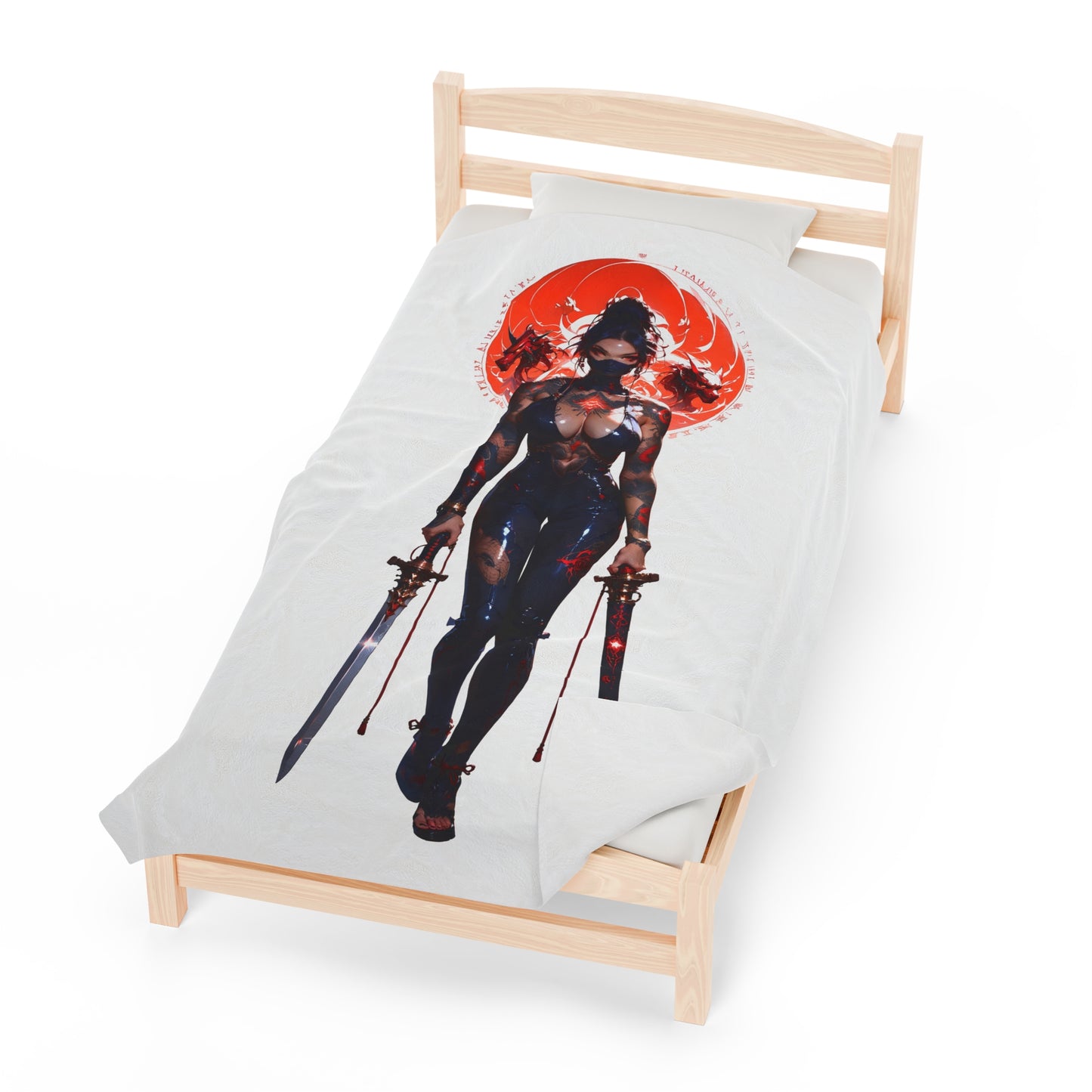 Cyber Ninja Anime Waifu - Verticle - Velveteen Plush Blanket