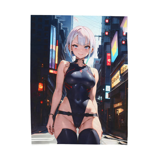 Cyber Punk Anime Waifu - Verticle - Velveteen Plush Blanket