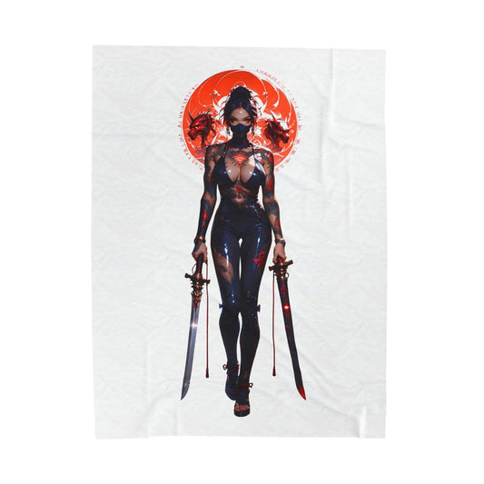 Cyber Ninja Anime Waifu - Verticle - Velveteen Plush Blanket