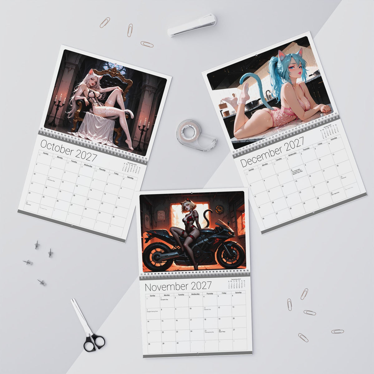2027 Lingerie Neko Girls Wall Calendar by AnimeStickiePop