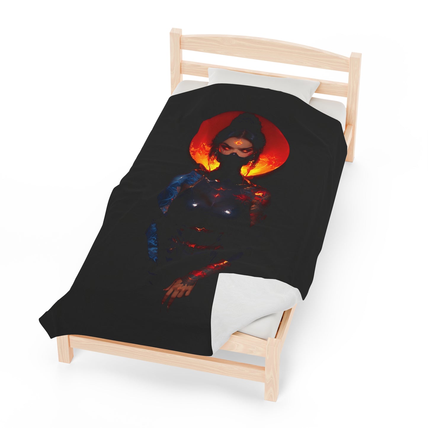 Cyber Ninja Anime Waifu - Verticle - Velveteen Plush Blanket