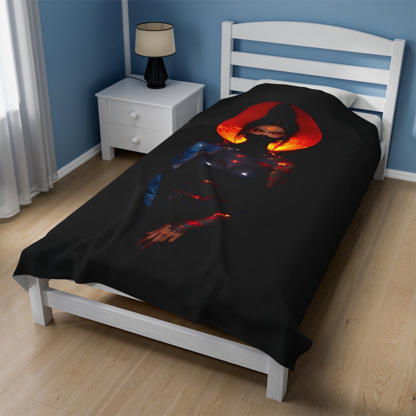 Cyber Ninja Anime Waifu - Verticle - Velveteen Plush Blanket