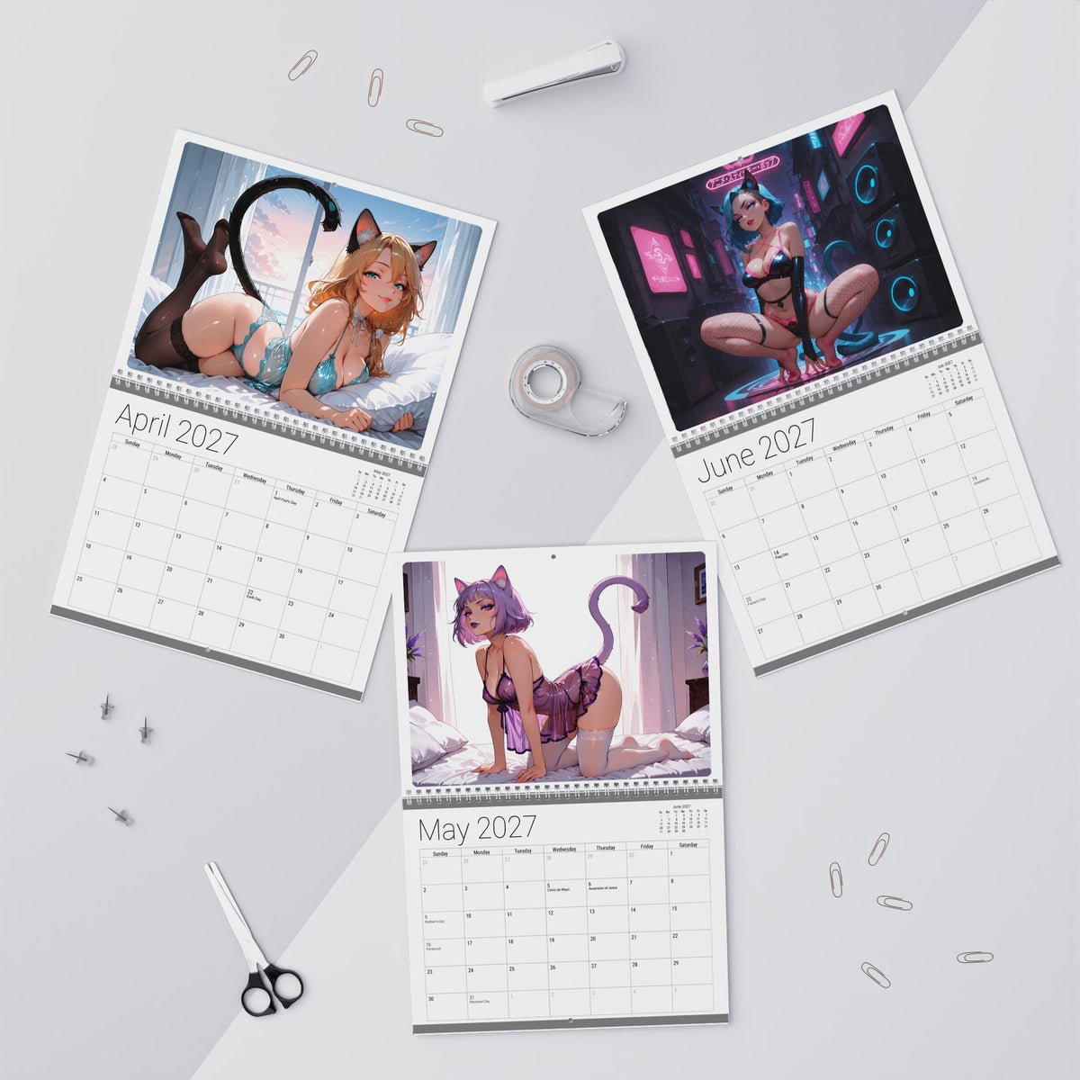 2027 Lingerie Neko Girls Wall Calendar by AnimeStickiePop