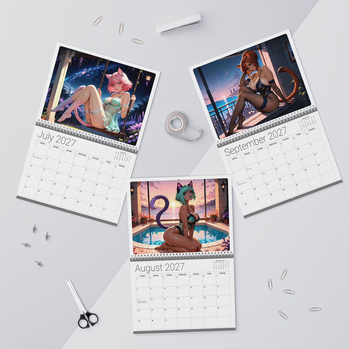 2027 Lingerie Neko Girls Wall Calendar by AnimeStickiePop