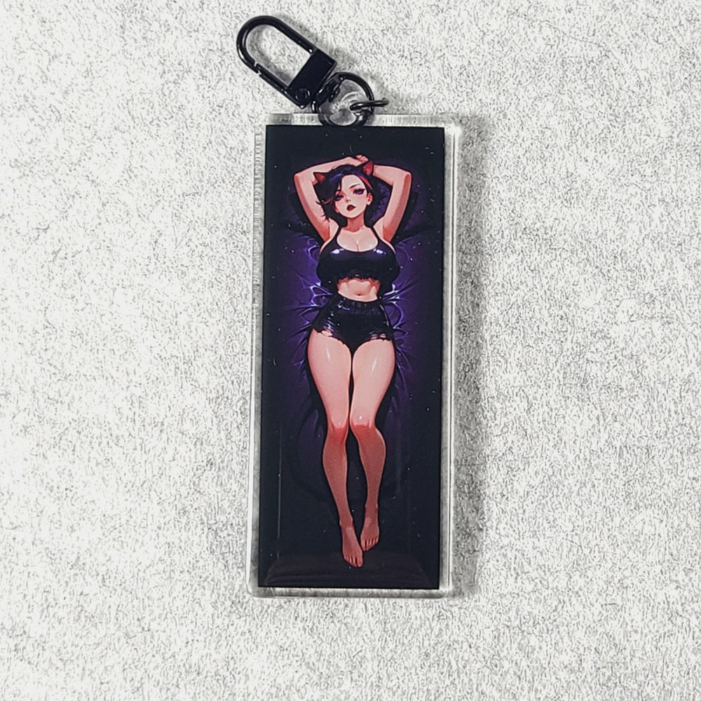 Anime CatGirl Waifu Dakimakura Keychain – 4” Double-Sided Fan Art Charm