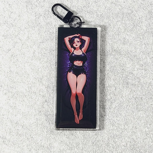 Anime CatGirl Waifu Dakimakura Keychain – 4” Double-Sided Fan Art Charm
