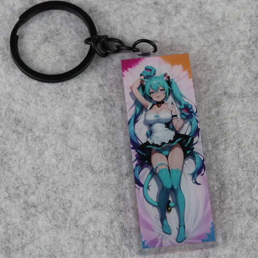 Hatsune Miku Neko Girl Anime Acrylic Dakimakura Keychain – 3” Double-Sided Fan Art Charm