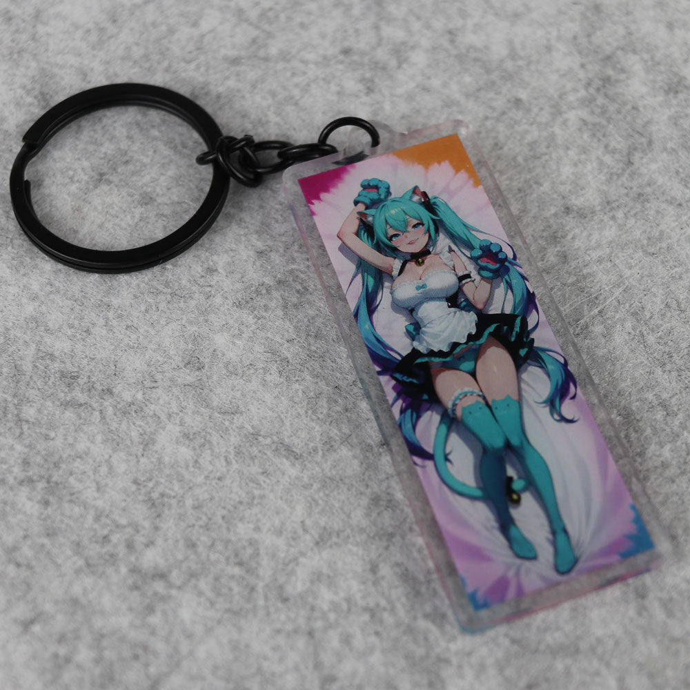 Hatsune Miku Neko Girl Anime Acrylic Dakimakura Keychain – 3” Double-Sided Fan Art Charm