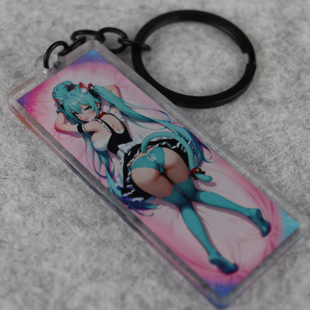 Hatsune Miku Neko Girl Anime Acrylic Dakimakura Keychain – 3” Double-Sided Fan Art Charm