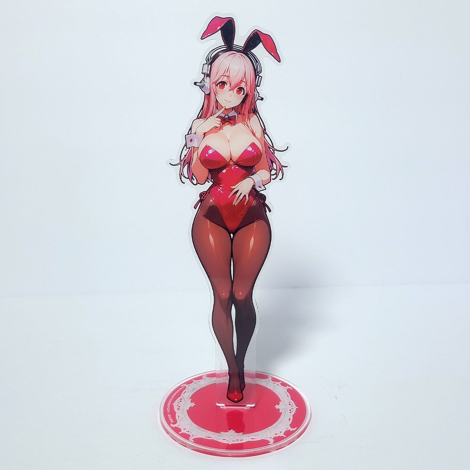Super Sonico Bunny Girl Acrylic Standee 25cm Double-Sided Figure 3mm Acrylic Pink Base - AdehnoryGifts