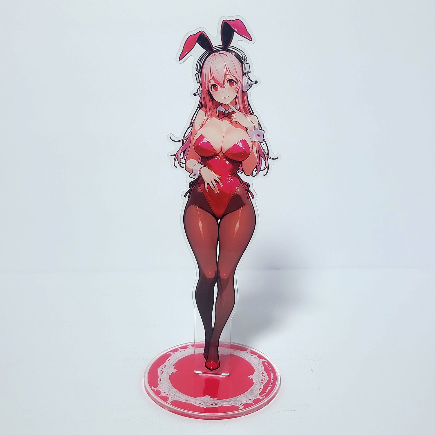 Super Sonico Bunny Girl Acrylic Standee 25cm Double-Sided Figure 3mm Acrylic Pink Base - AdehnoryGifts