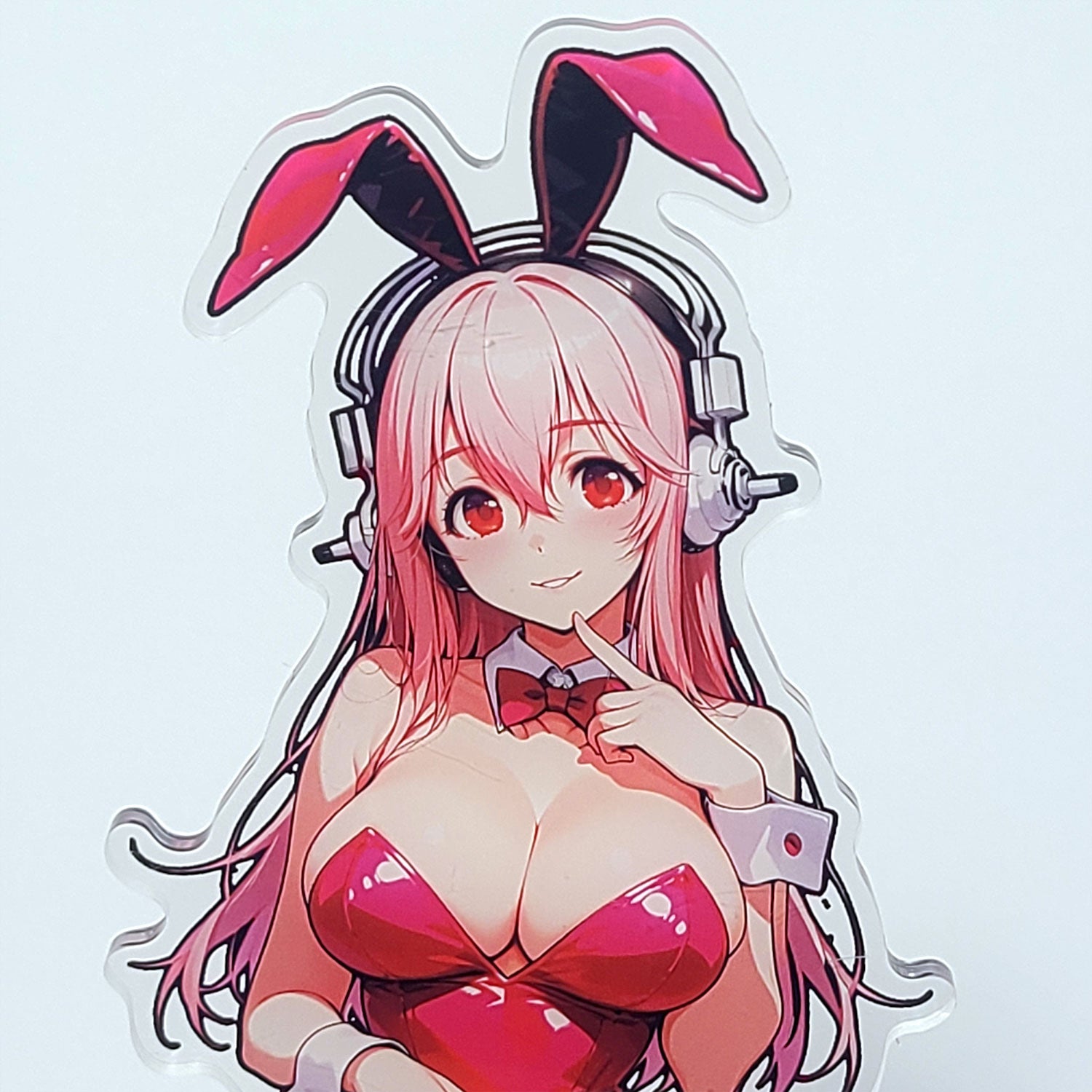 Super Sonico Bunny Girl Acrylic Standee 25cm Double-Sided Figure 3mm Acrylic Pink Base - AdehnoryGifts