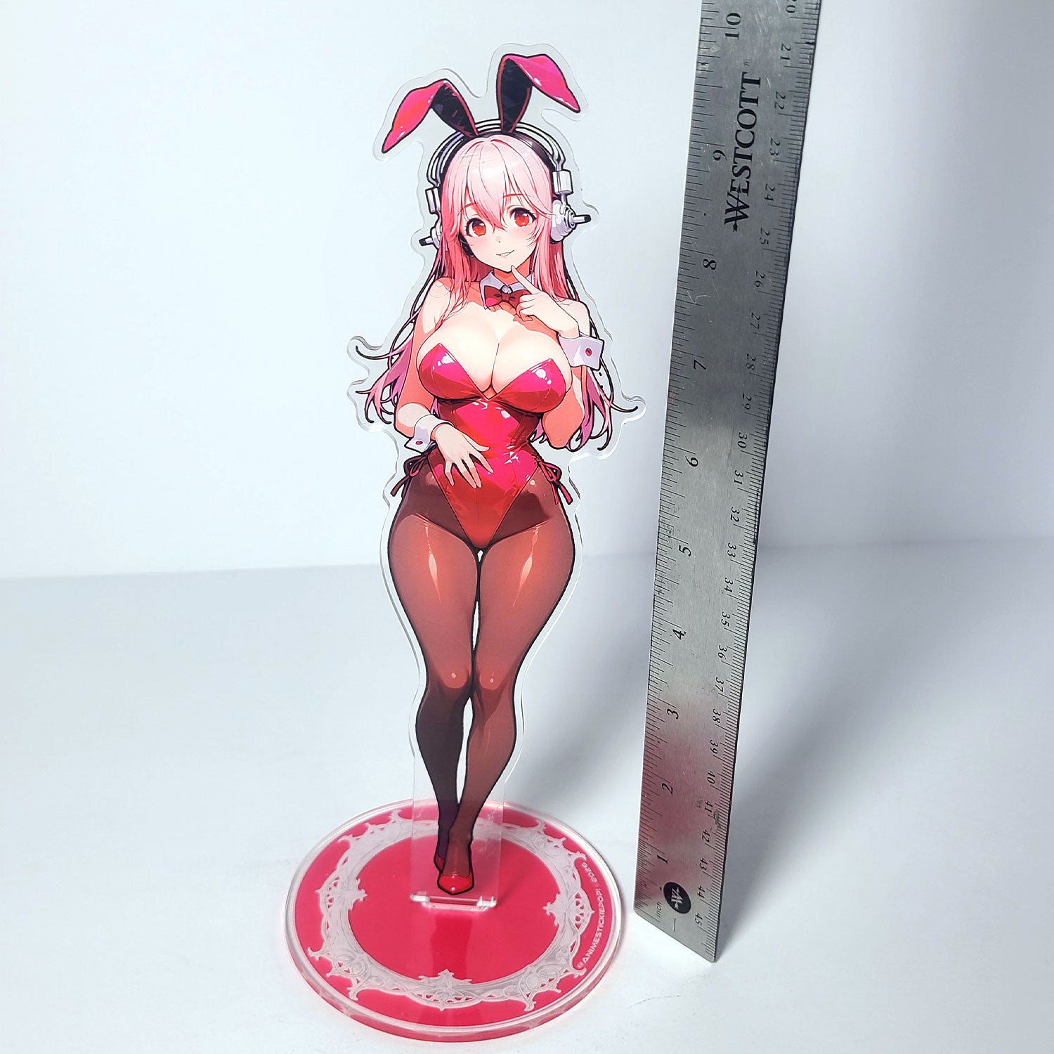Super Sonico Bunny Girl Acrylic Standee 25cm Double-Sided Figure 3mm Acrylic Pink Base - AdehnoryGifts